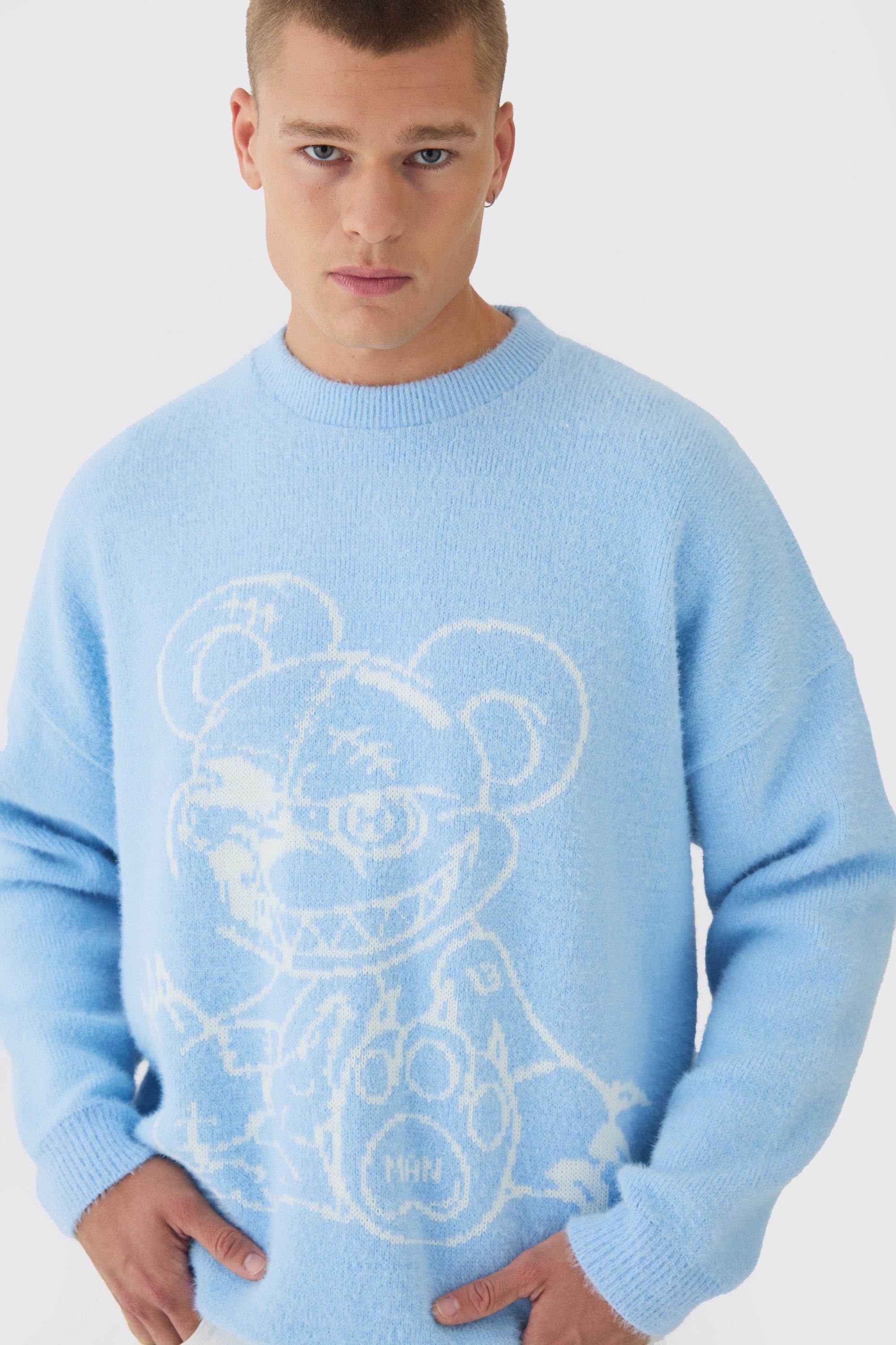 Oversized Fluffy Teddy Jumper in Blue